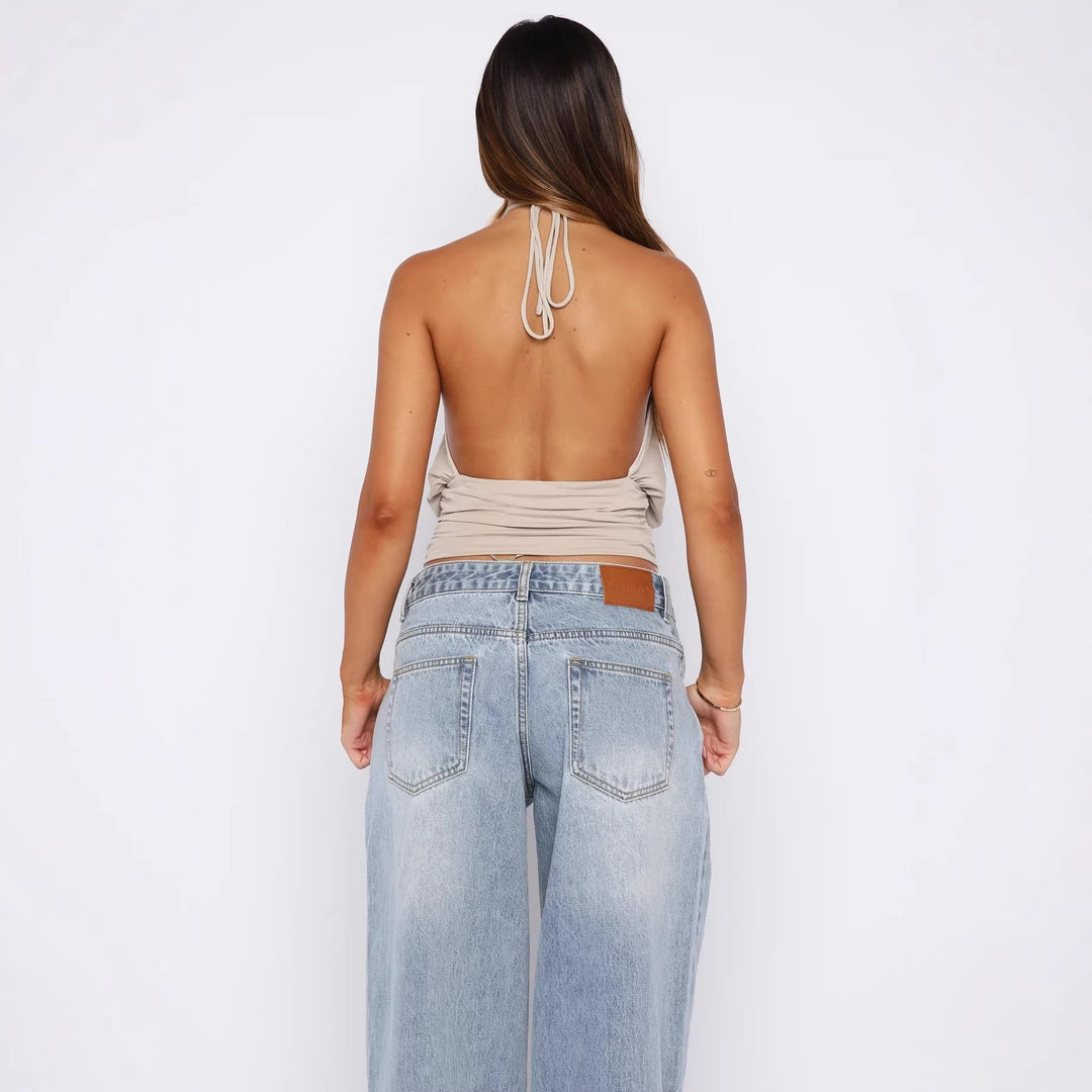 Damen Elegantes Halterneck-Top mit raffiniertem Ausschnitt und dekorativem Ringdetail Echo Archiv