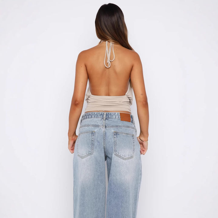 Damen Elegantes Halterneck-Top mit raffiniertem Ausschnitt und dekorativem Ringdetail Echo Archiv