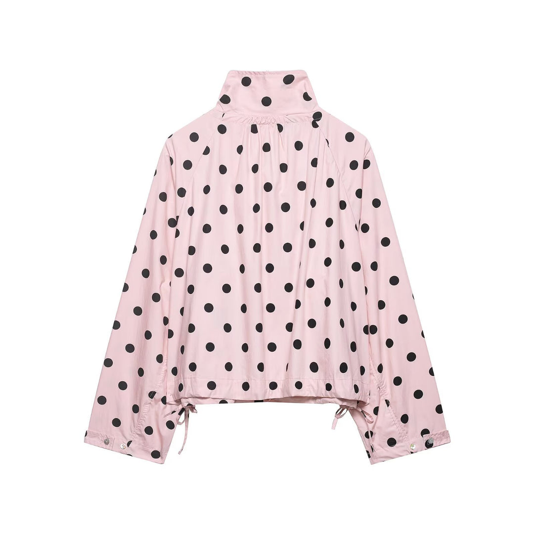 Damen Leichte Oversize-Polka-Dot Windjacke mit Stehkragen, Knopfleiste und Kordelzug Echo Archiv