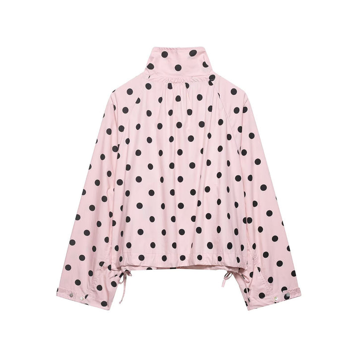 Damen Leichte Oversize-Polka-Dot Windjacke mit Stehkragen, Knopfleiste und Kordelzug Echo Archiv