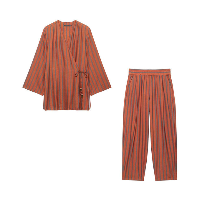 Damen Culotte-Hose mit weitem Bein, elastischem Bund und vertikalen Streifen Echo Archiv