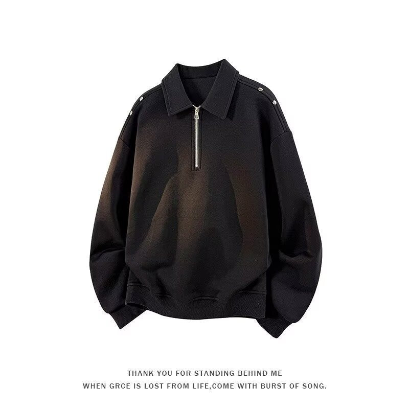 Herren Oversized Sweatshirt mit Reißverschluss-Kragen und Druckknopf-Schulterdetail – Norvane