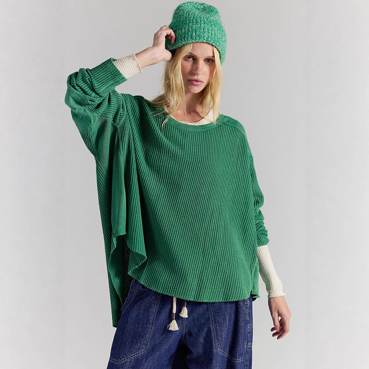 Damen Oversized Waffelstrick-Pullover mit weitem Schnitt und tiefem Raglan – Mavelle