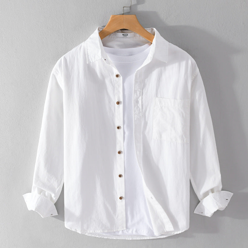 Herren Leichtes Baumwoll-Layering-Overshirt mit Kentkragen, Holzknöpfen und aufgesetzter Brusttasche Echoarchiv
