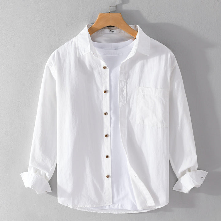 Herren Leichtes Baumwoll-Layering-Overshirt mit Kentkragen, Holzknöpfen und aufgesetzter Brusttasche Echoarchiv