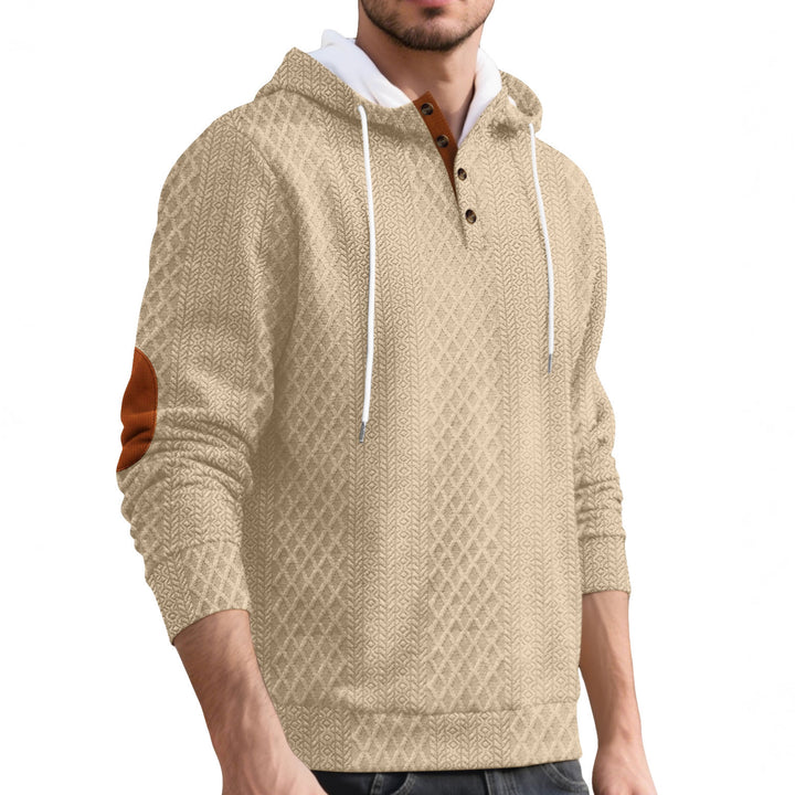 Herren nan Diamond-Struktur Kapuzenpullover mit Kurzknopfleiste, gesteppter Kapuzeninnenkante und Wildleder-Ellbogenpatch Echo Archiv