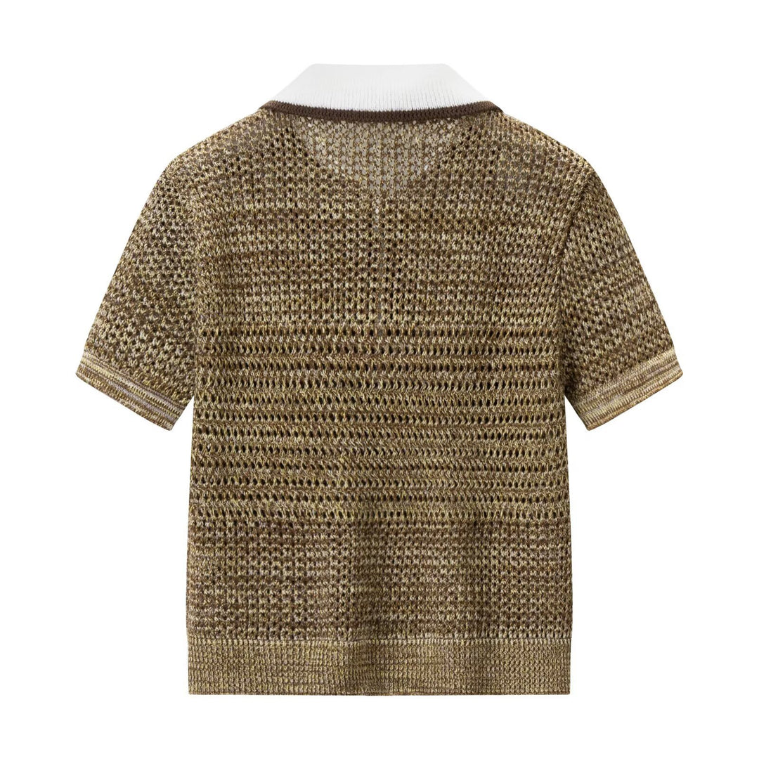 Damen Polo-Shirt mit dekorativem Strickmuster und klassischem Kragen Echo Archiv