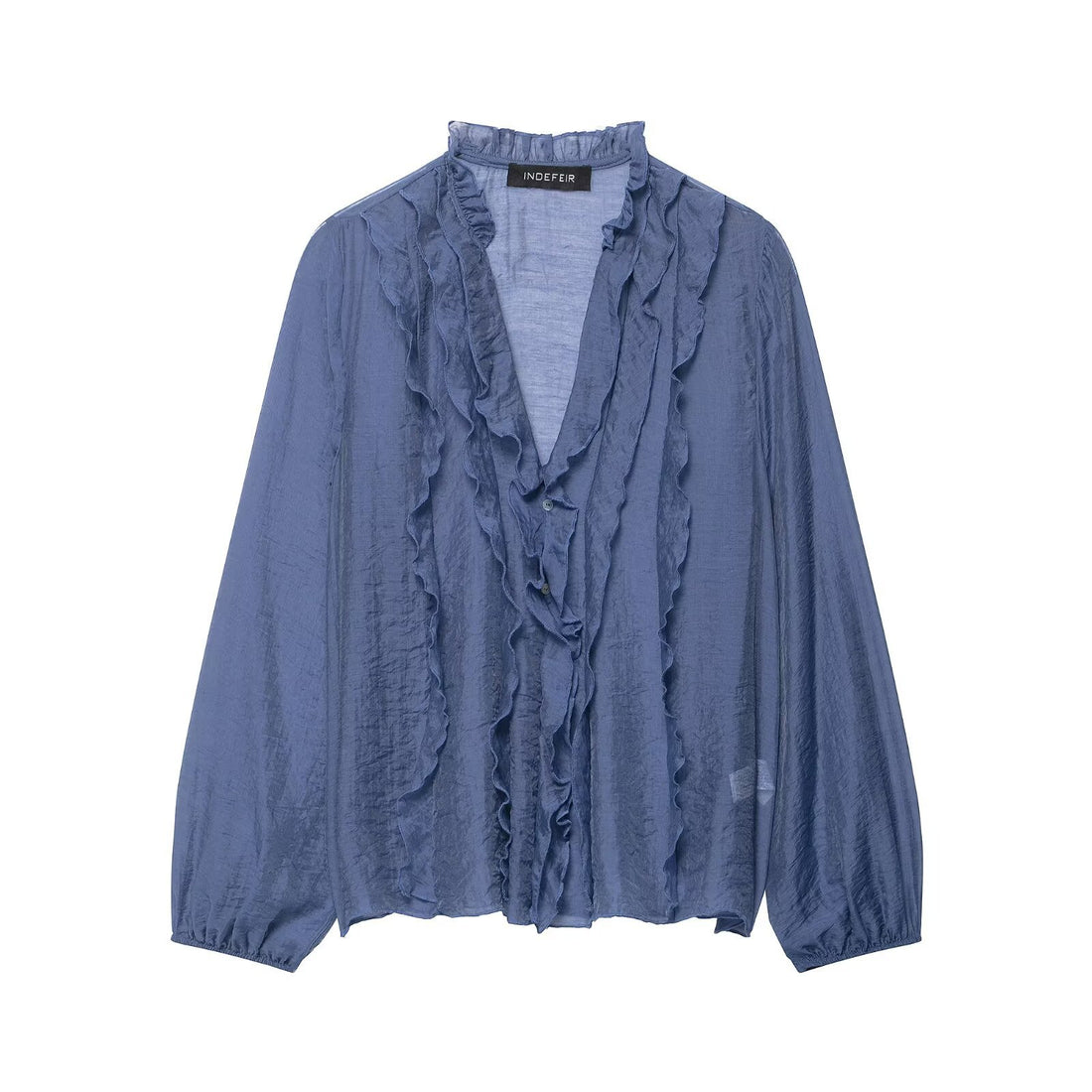 Damen Leichte Chiffon-Bluse mit Volantknopfleiste und Ballonärmeln Echo Archiv