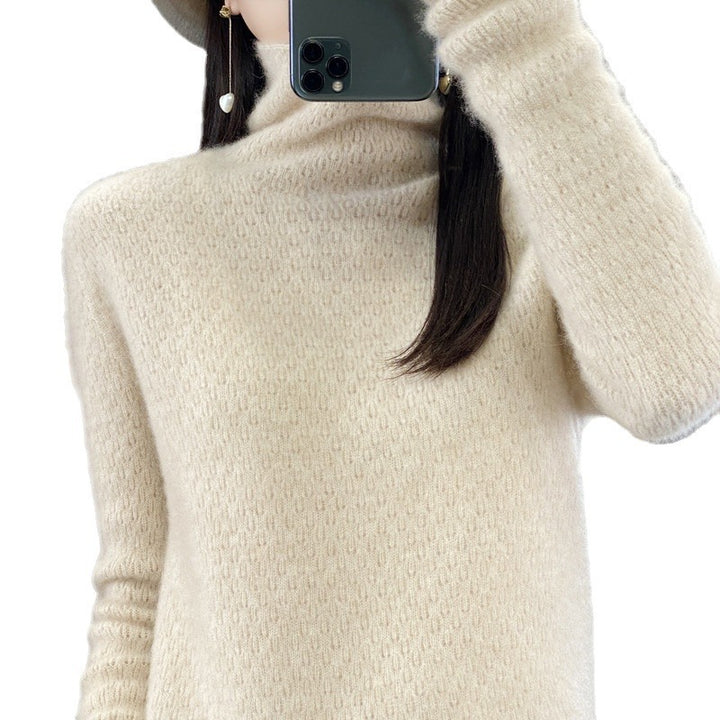 Damen Weicher Feinstrick‑Mockneckpullover mit flauschiger Mohair‑Optik, zarter Wabenstruktur und legerer Oversize‑Passform Echoarchiv