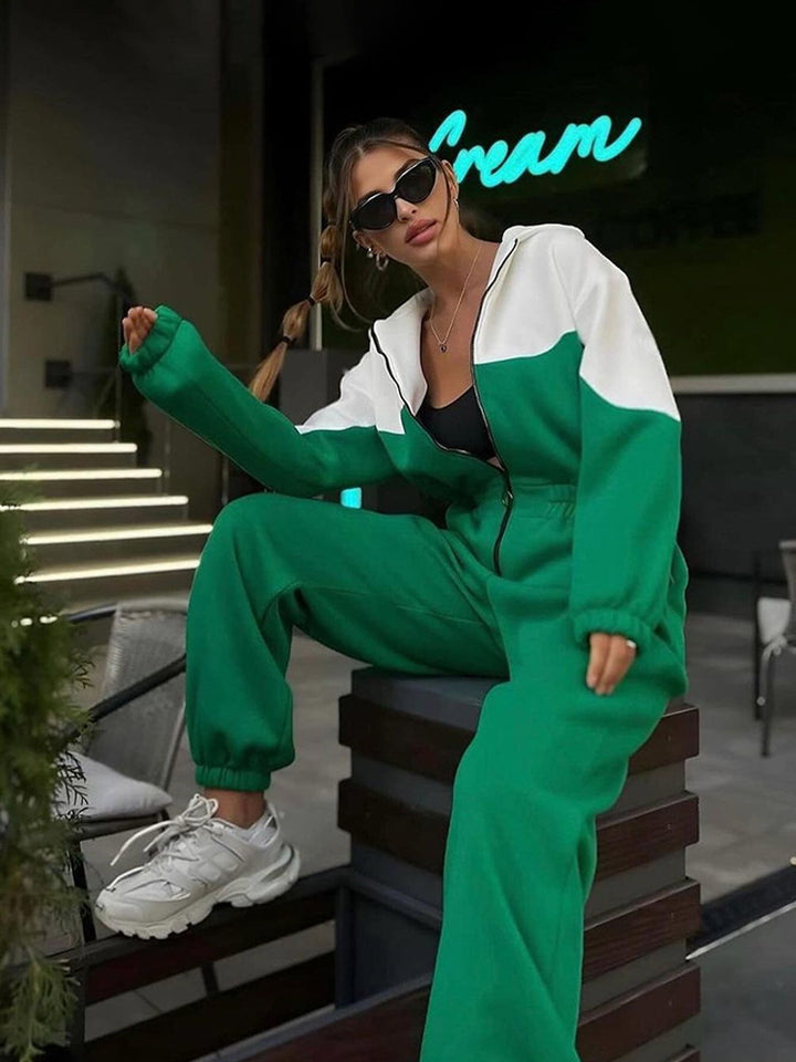 Damen modern geschnittener Zip-Hoodie und High-Waist Jogginghose Set – Avérine