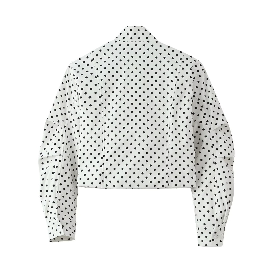 Damen Gepunktete Cropped-Übergangsjacke mit Stehkragen und Reißverschluss Echoarchiv