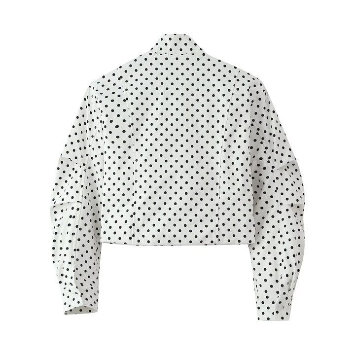 Damen Gepunktete Cropped-Übergangsjacke mit Stehkragen und Reißverschluss Echoarchiv