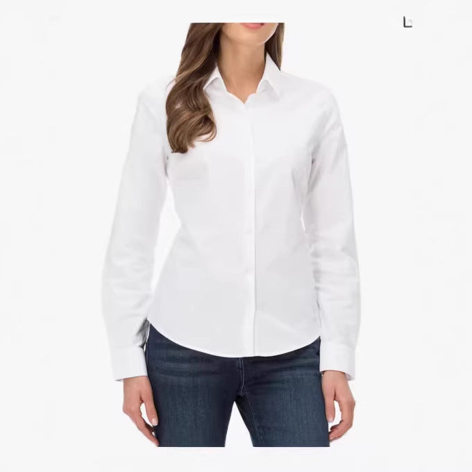 Damen Taillierte Baumwoll-Popeline-Bluse mit Kentkragen und verdeckter Knopfleiste – Avérine