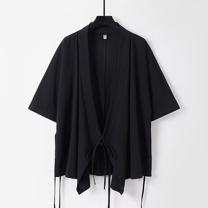 Damen locker fallende Kimono-Jacke mit Bindegürtel Echoarchiv