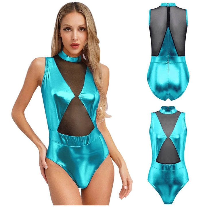 Damen Einteiler Badeanzug mit transparenten Einsätzen und schimmerndem Design Echo Archiv
