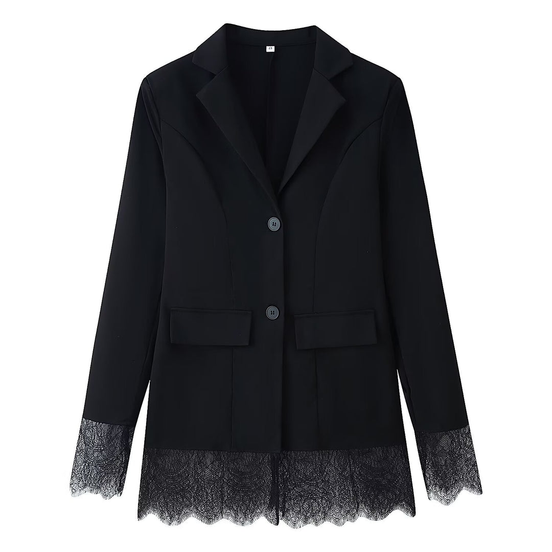 Damen Taillierter Einreihiger Blazer mit Spitzensaum und Spitzenmanschetten Echo Archiv