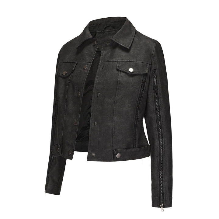 Damen nan kurze Cropped-Truckerjacke aus Wildlederoptik mit seitlichen Reißverschlüssen und aufgesetzten Brusttaschen Echo Archiv