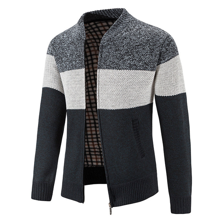 Herren Strickjacke mit modernem Zipper und karierter Innenausstattung Echoarchiv