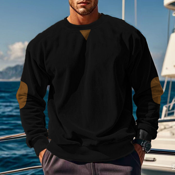 Herren Strickpullover mit strukturiertem Design und Lederapplikationen Echoarchiv
