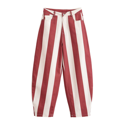 Damen Weite High-Waist Stoffhose mit breiten Längsstreifen und klassischer Taschenaufteilung Echo Archiv