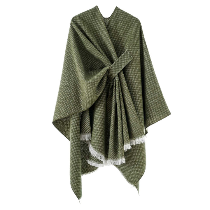 Damen Umlegbarer Wollmix-Poncho mit Hahnentritt-Jacquard und Bindegürtel Echo Archiv