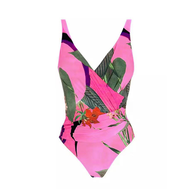 Damen Einteiler Badeanzug mit raffiniertem Wickeldesign und floralem Print Echo Archiv