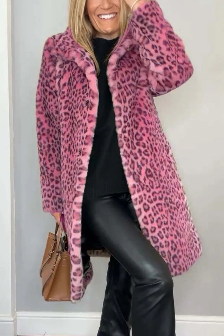 Echoarchiv | Mantel - Kunstpelz - Oversized Fit - Reverskragen - Leopardenprint