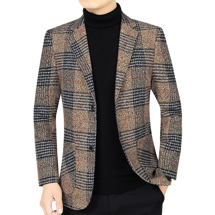 Herren Glencheck-Sakko Slim Fit aus Wollmischung mit dezentem Overcheck – Tianoro