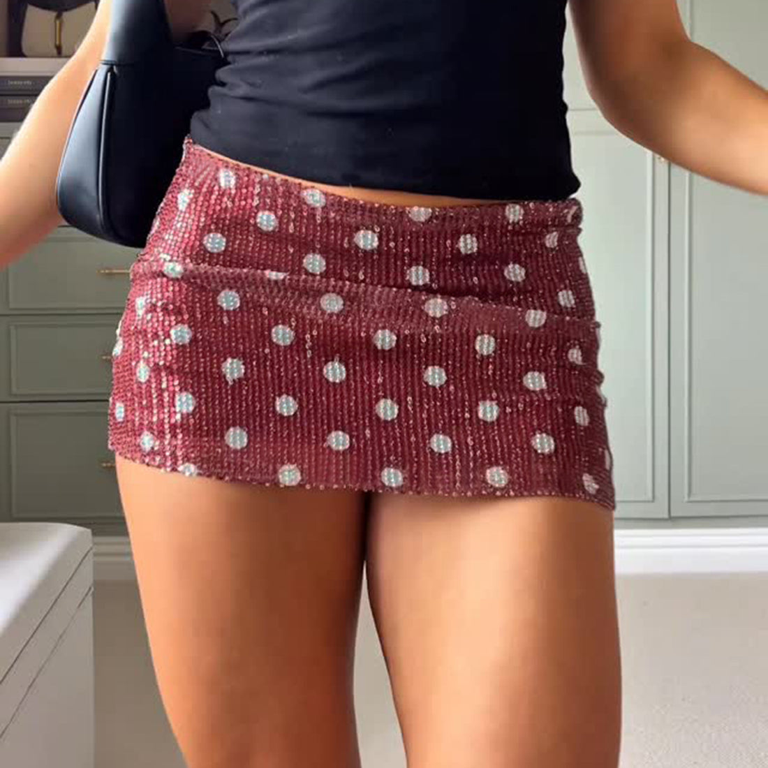 Damen Minirock mit glitzerndem Polka-Dot-Muster und elastischem Bund – Rosévia