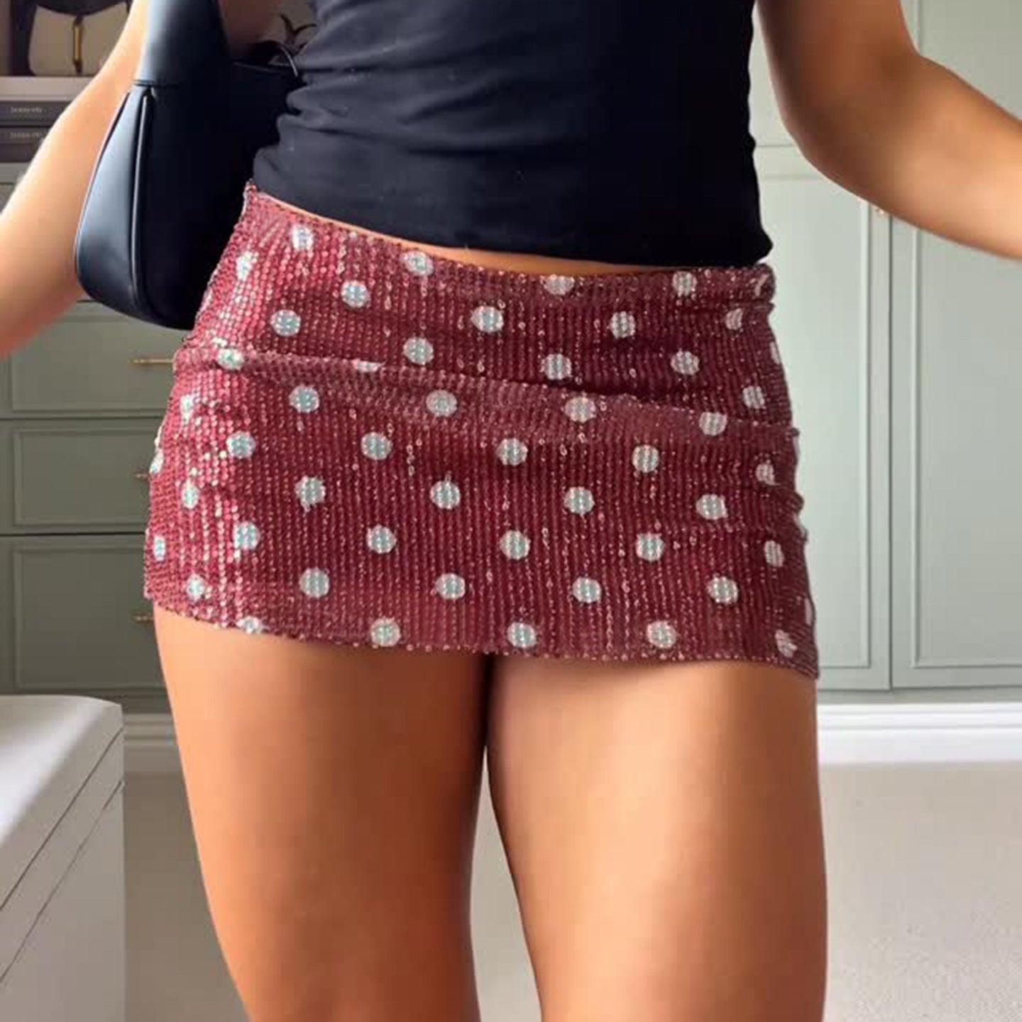 Damen Minirock mit glitzerndem Polka-Dot-Muster und elastischem Bund Echo Archiv