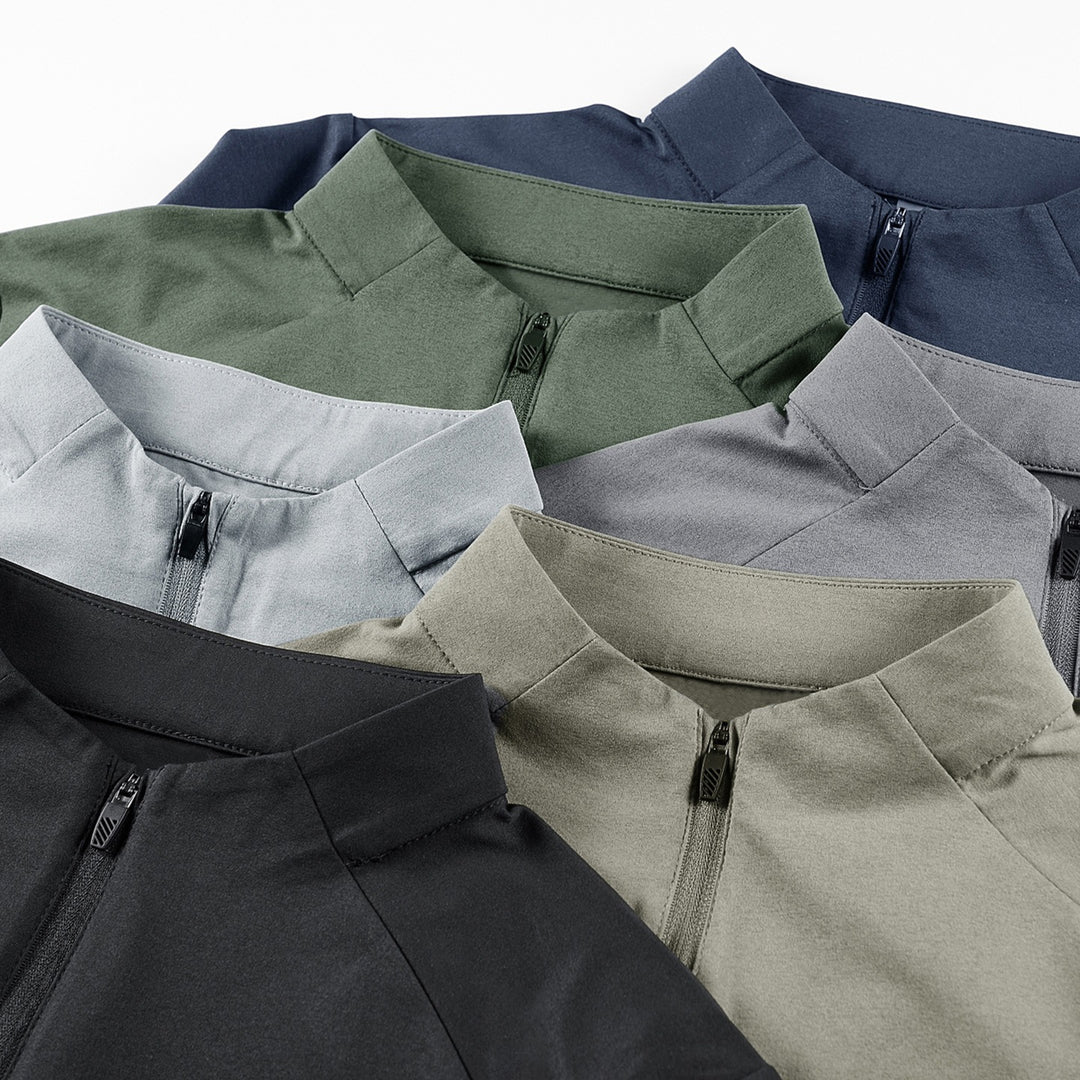 Herren Langarm-Halbreißverschluss-Performance-Pullover mit Stehkragen und technischem Stretch Echoarchiv