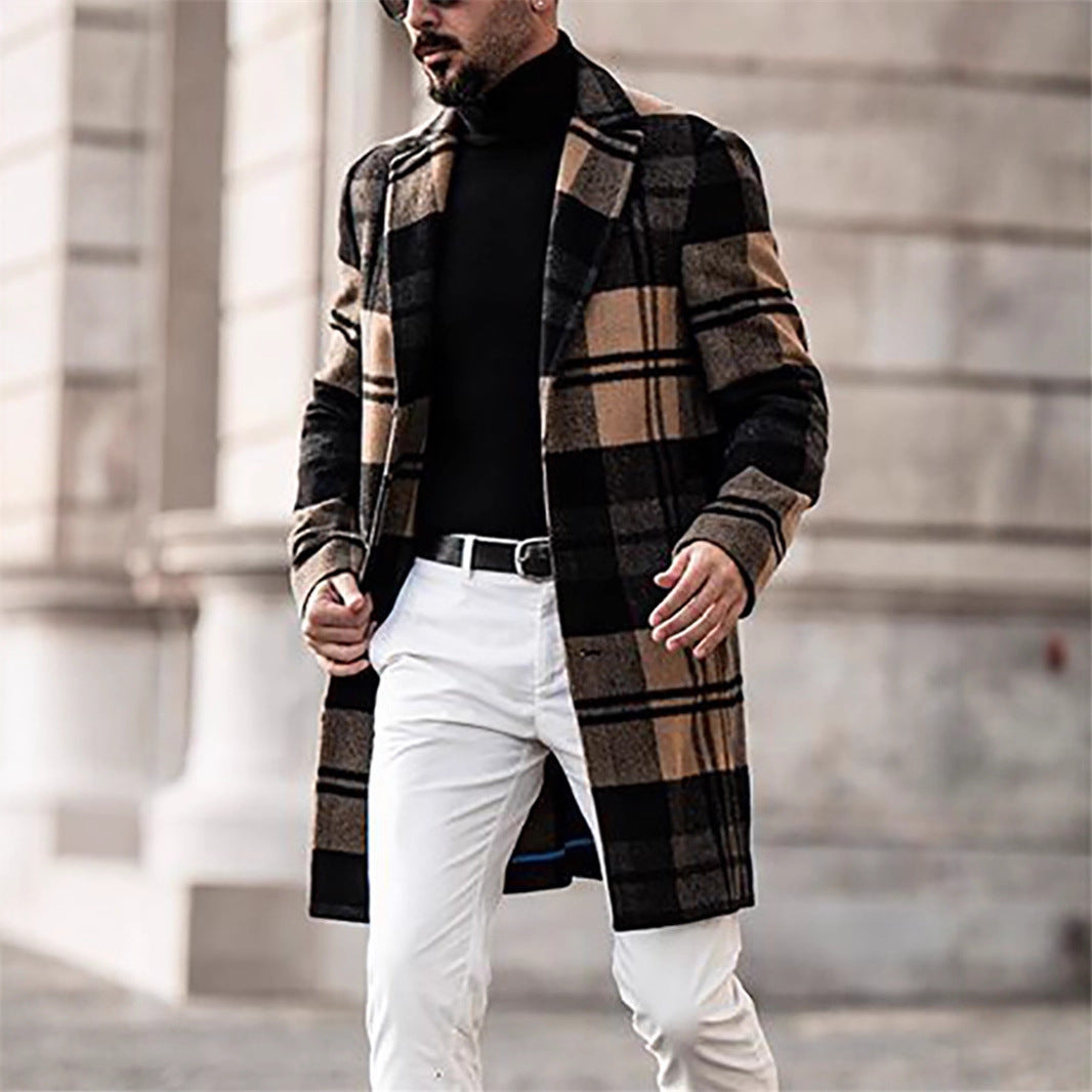 Herren Langer karierter Wollmix-Mantel mit Reverskragen und schlanker Silhouette – Montevé