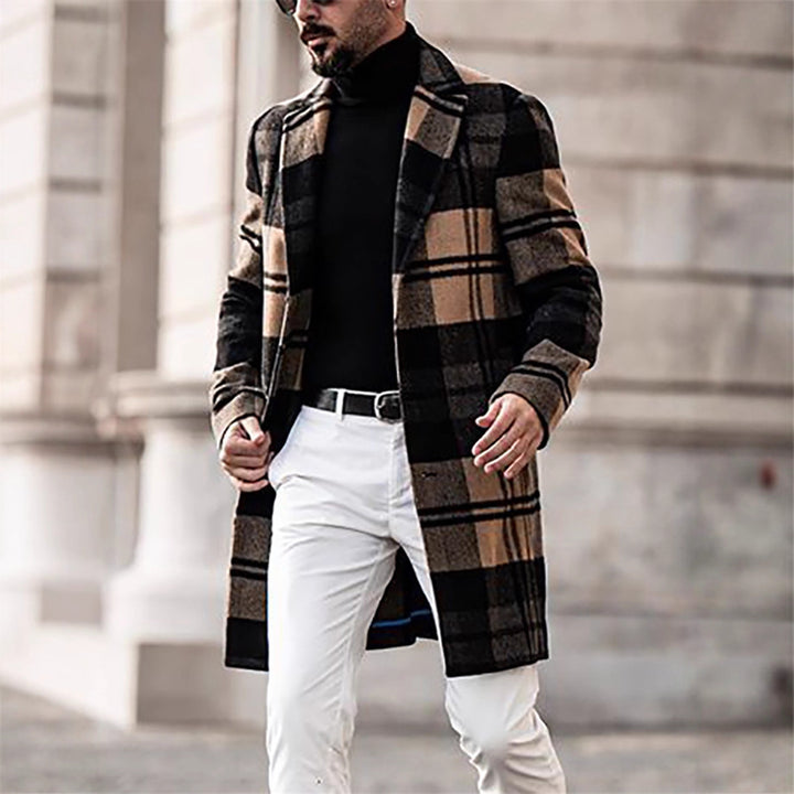 Herren Langer karierter Wollmix-Mantel mit Reverskragen und schlanker Silhouette – Montevé