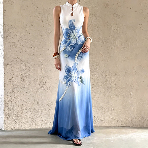 Damen Maxikleid mit floralem Druck und Perlenverzierungen Echo Archiv