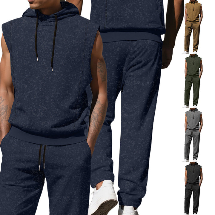 Herren sportliches Hoodie-Set mit ärmellosem Oberteil und bequemer Jogginghose Echoarchiv