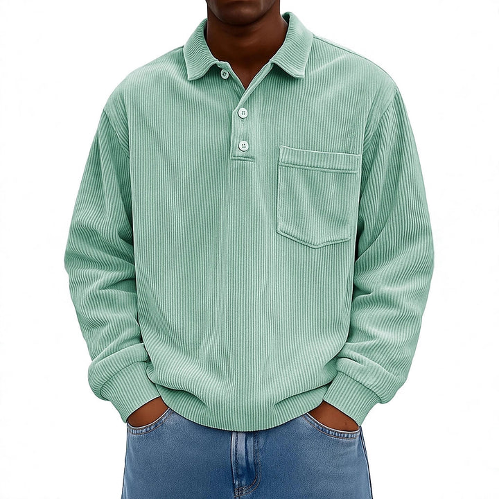 Herren Lässiges Poloshirt mit strukturiertem Rippdesign und Brusttasche Echoarchiv