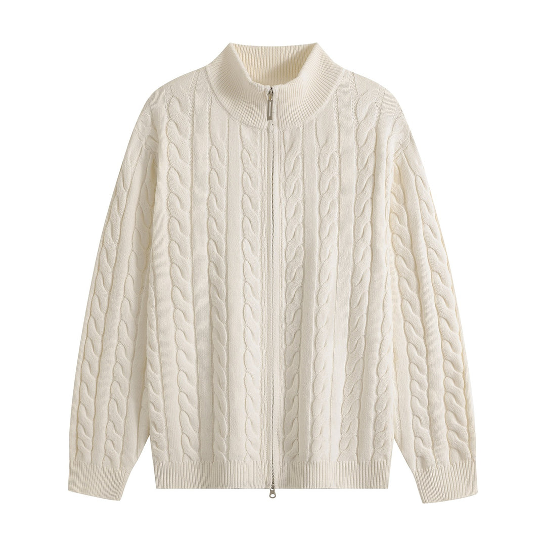 Herren Grobgestrickter Reißverschluss-Cardigan mit Zopfmuster, Stehkragen und Oversize-Schnitt Echoarchiv