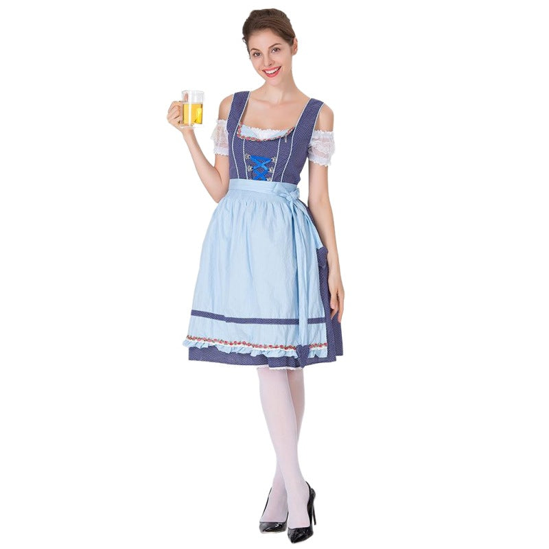 Damen nan traditionelles Dirndl mit Schnürcorsage, knielangem Tellerrock und Schürze Echo Archiv