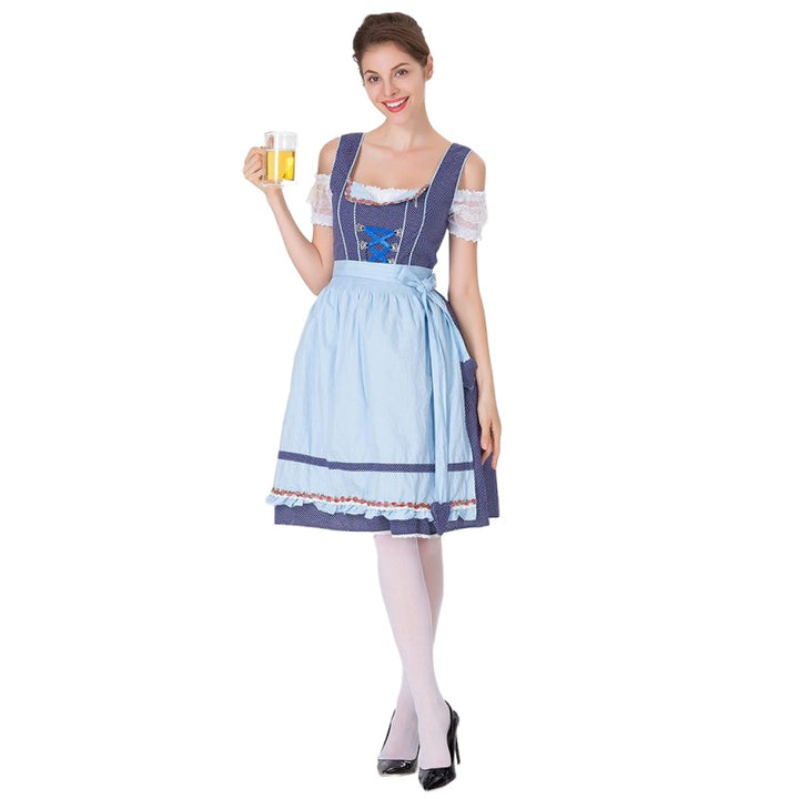 Damen nan traditionelles Dirndl mit Schnürcorsage, knielangem Tellerrock und Schürze Echo Archiv
