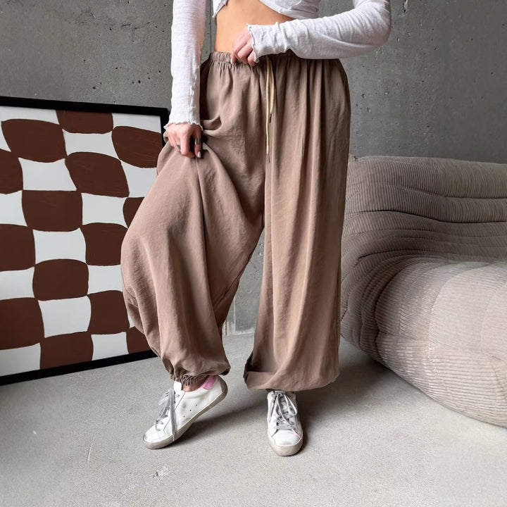Damen weite Harem-Ballonhose mit hohem Elastikbund, Tunnelzug und lässiger Weite – Avélisse