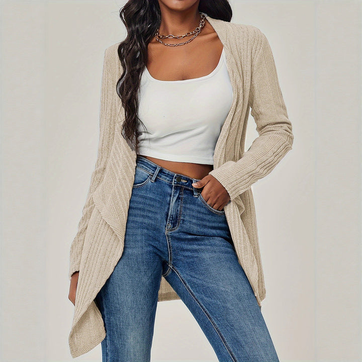 Damen Offener Rippstrick-Cardigan mit Wasserfallkragen Echoarchiv