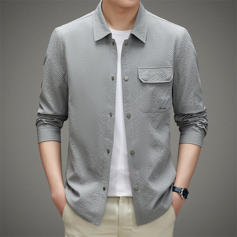 Herren Legeres strukturiertes Overshirt mit Brusttasche und Knopfleiste Echo Archiv