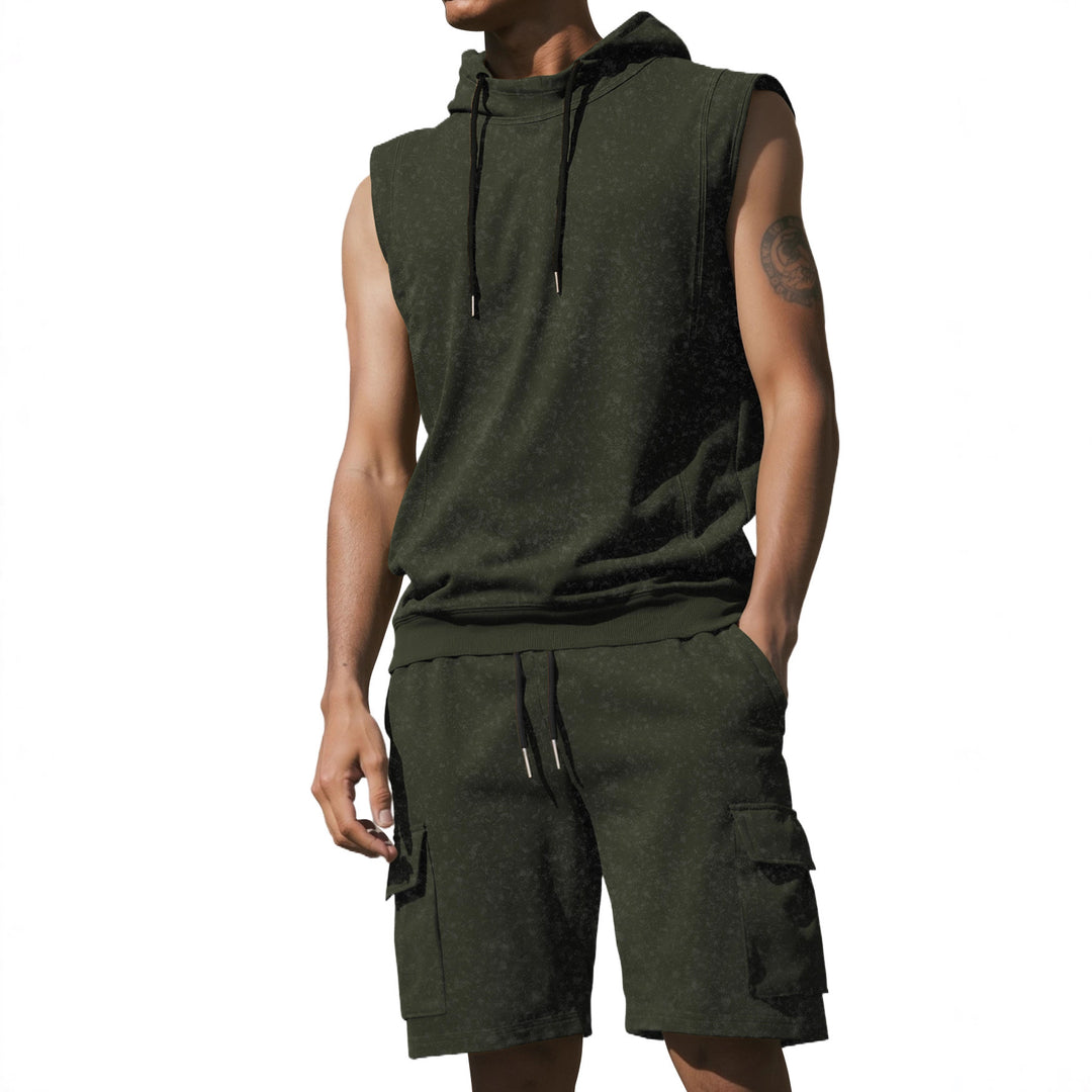Herren nan Kapuzen-Muskelshirt-Set mit funktionaler Cargobermuda Echo Archiv