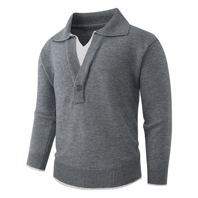 Herren Feinstrick-Pullover mit Polokragen und Ein-Knopf-Halbblende Echo Archiv