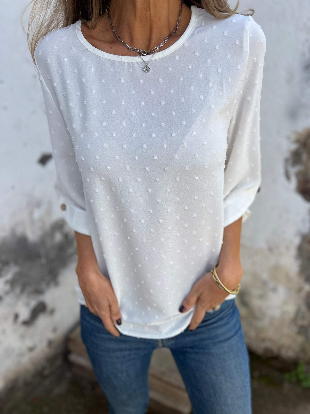 Damen Bluse mit Strukturpunktmuster und dreiviertel Ärmel Echo Archiv