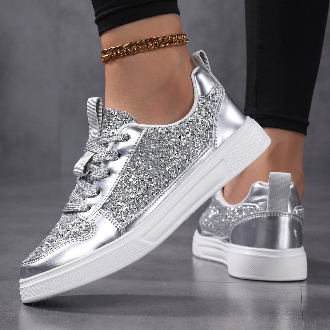 Damen nan Glitzer-Freizeitsneaker mit Metallic-Details, gepolstertem Einstieg und rutschfester Gummisohle Echo Archiv