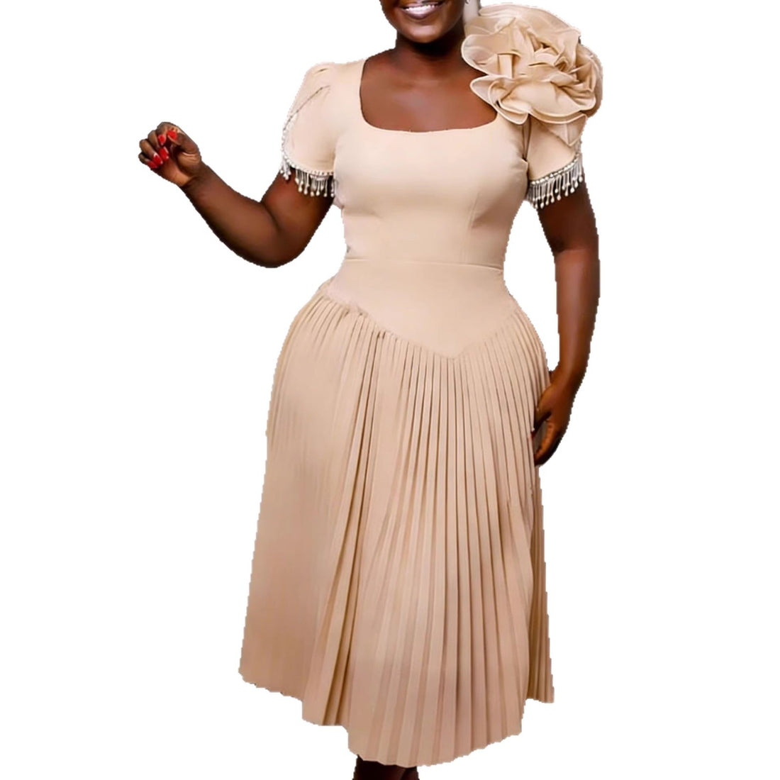 Damen Elegantes Plisseekleid mit voluminösen Rüschen – Élara