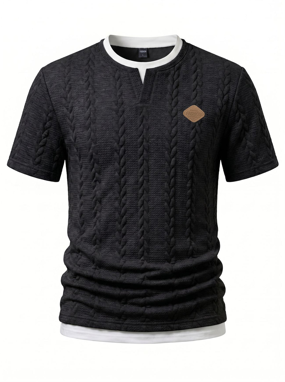 Herren nan texturiertes Kurzarmshirt mit geprägter Zopfstruktur, V‑Einsatz am Rundhals und Lagenlook Echo Archiv