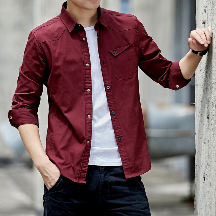 Herren Baumwoll-Overshirt im Worker-Style mit Brustpattentasche und Hemdkragen Echoarchiv