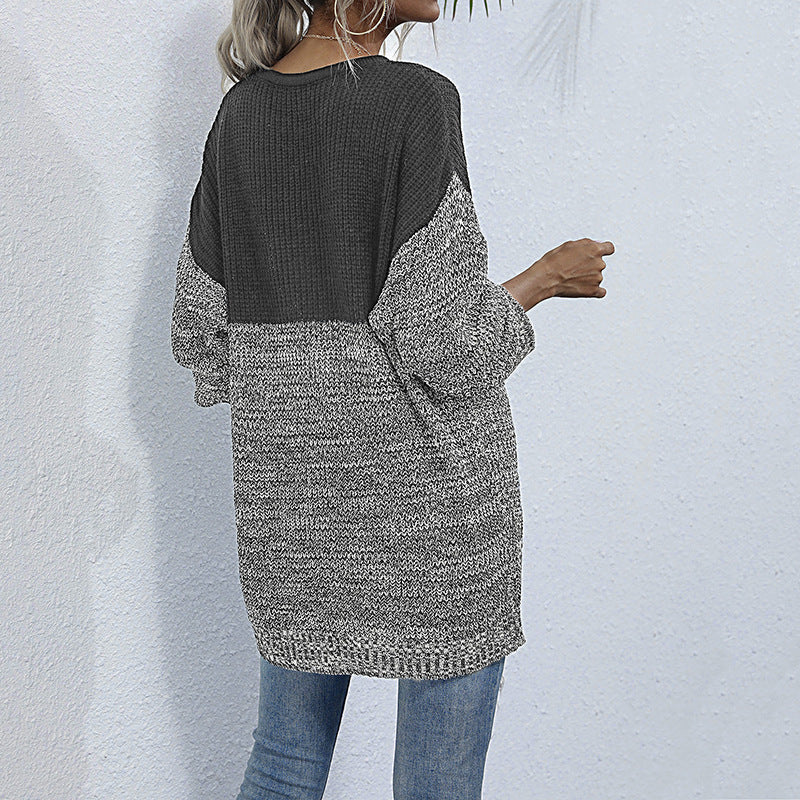 Damen Oversize-Strickpullover im Melange-Blockdesign mit Rundhalsausschnitt & verlängertem Saum Echoarchiv